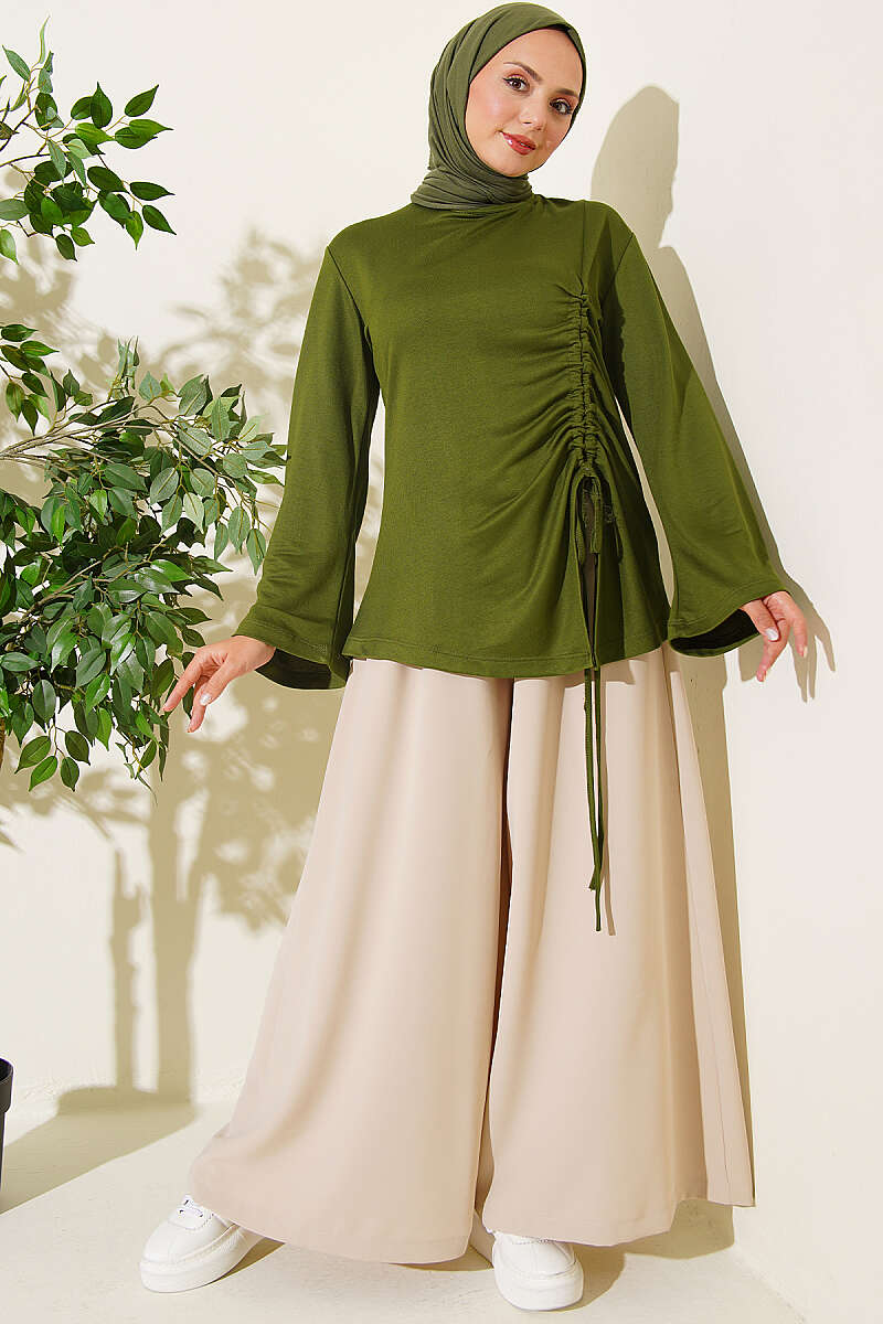 Tunic with Side Drawstring - Khaki