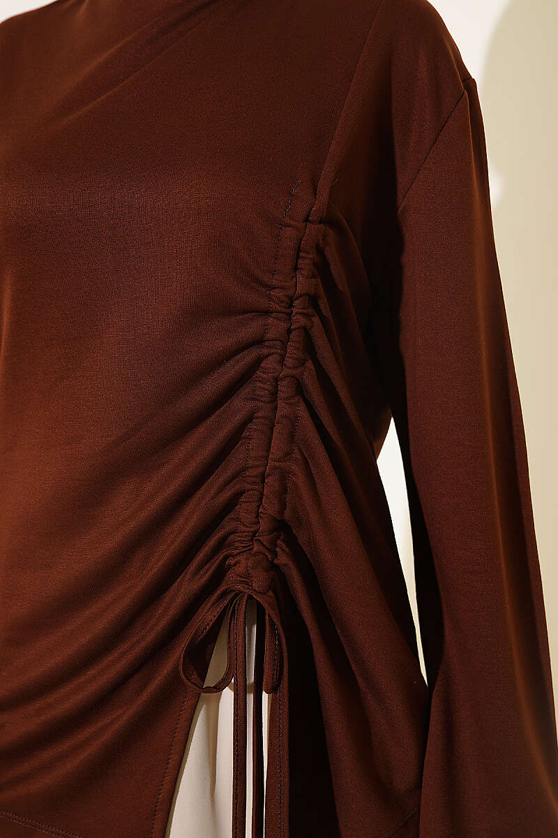 Tunic with Side Drawstring - Brown