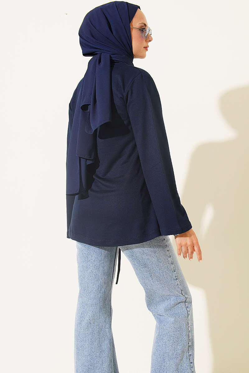 Tunic with Side Drawstring - Navy
