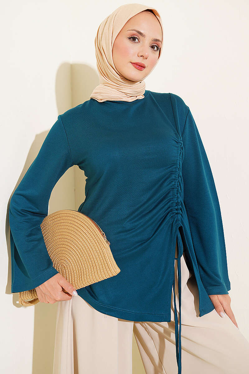 Tunic with Side Drawstring - Teal