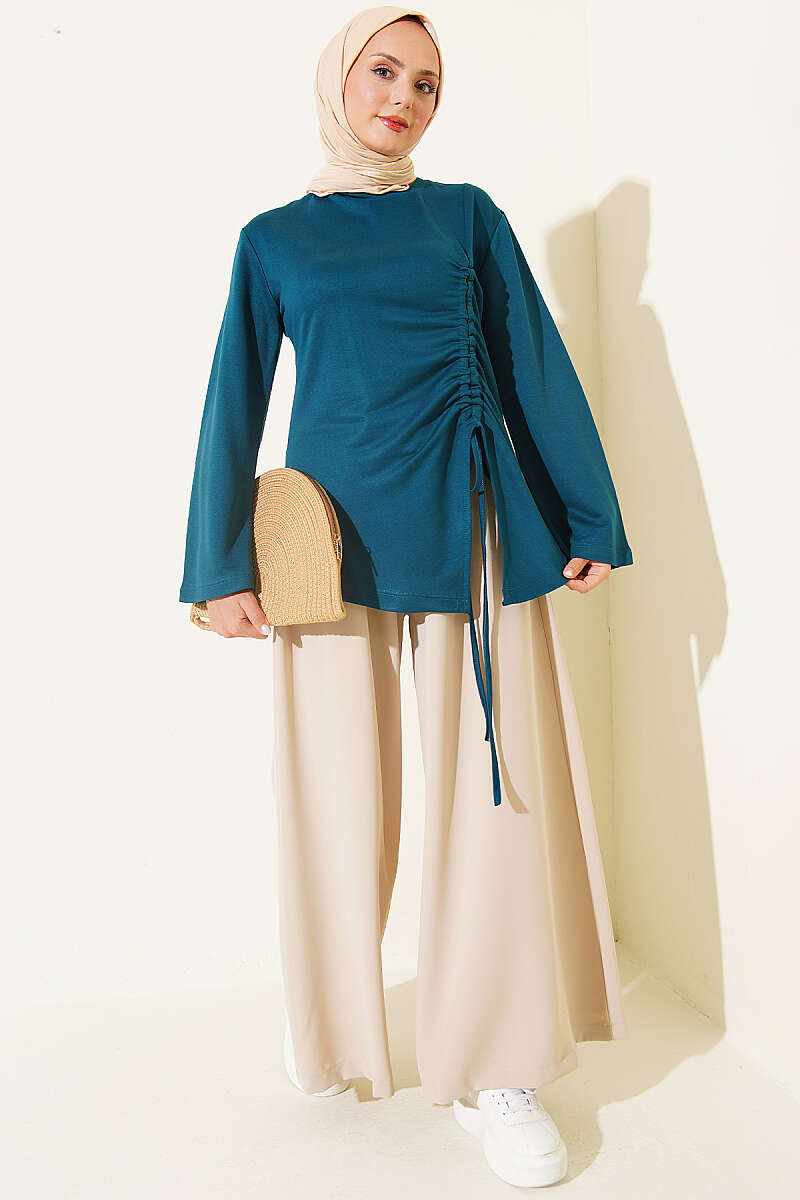 Tunic with Side Drawstring - Teal