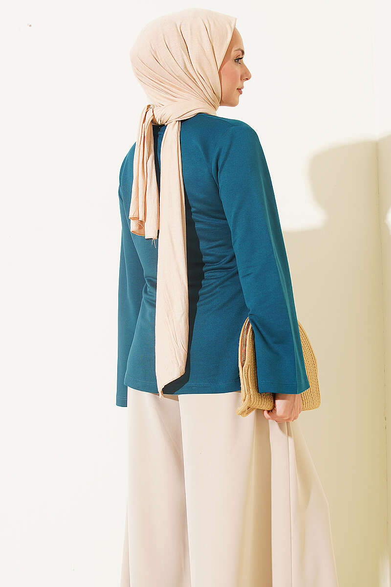 Tunic with Side Drawstring - Teal