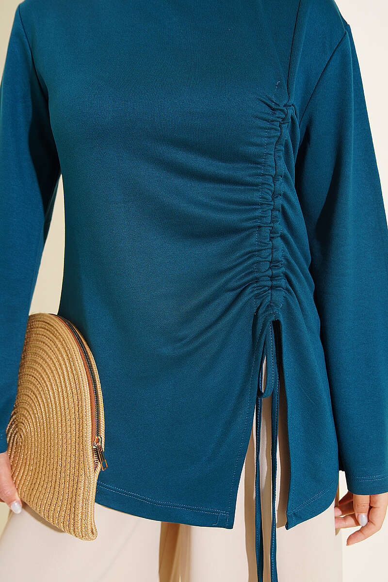 Tunic with Side Drawstring - Teal