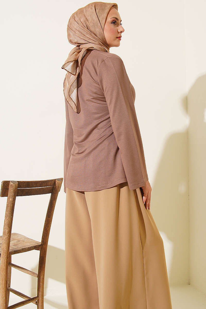 Tunic with Side Drawstring - Milk Coffee