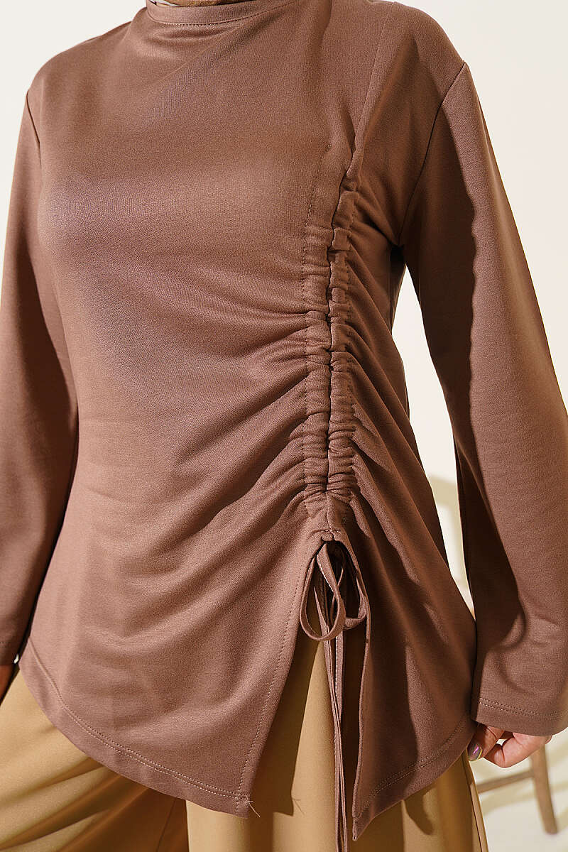 Tunic with Side Drawstring - Milk Coffee