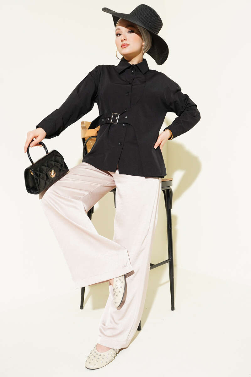 Shirt with Side Belt Detail - Black