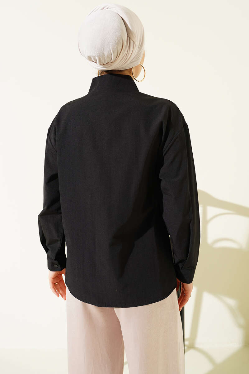 Shirt with Side Belt Detail - Black
