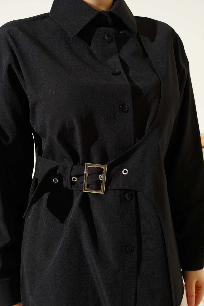Shirt with Side Belt Detail - Black
