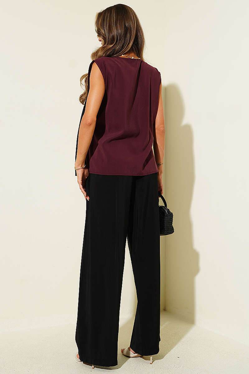 Sleeveless Two-Piece Set with Side Belt - Black