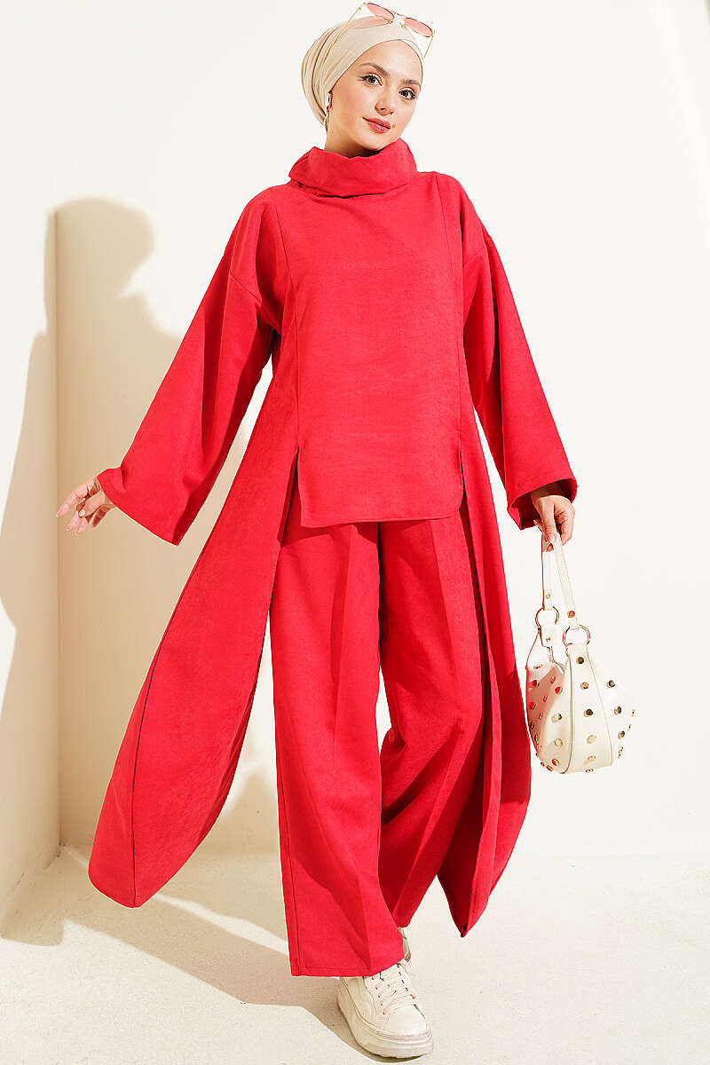 Two-Piece Set with Side Panels - Red