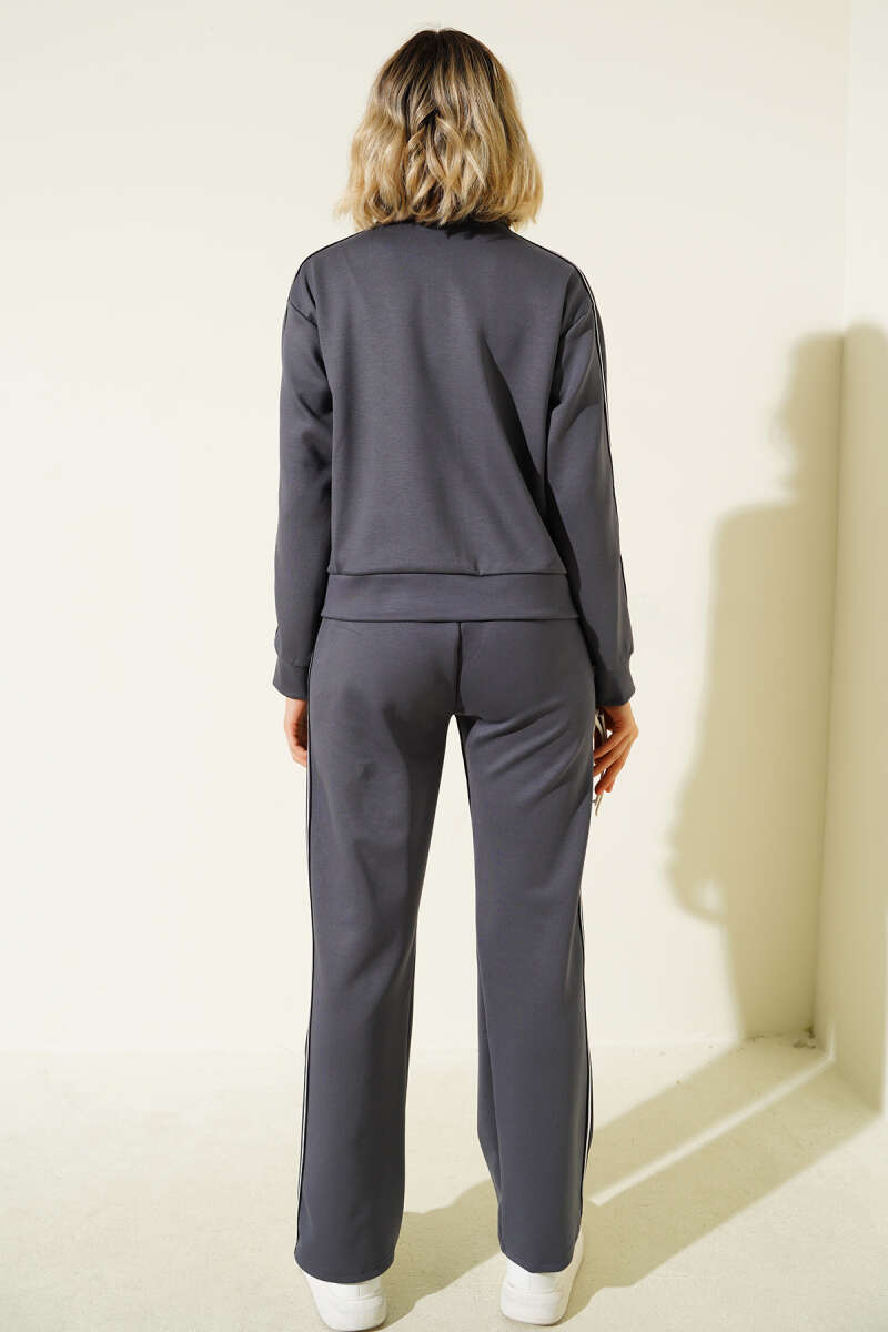 Zip Two-Piece Set with Side Stripes - Smoke Grey