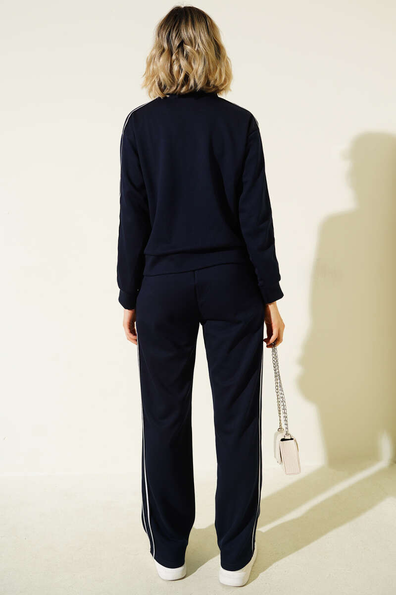 Zip Two-Piece Set with Side Stripes - Navy