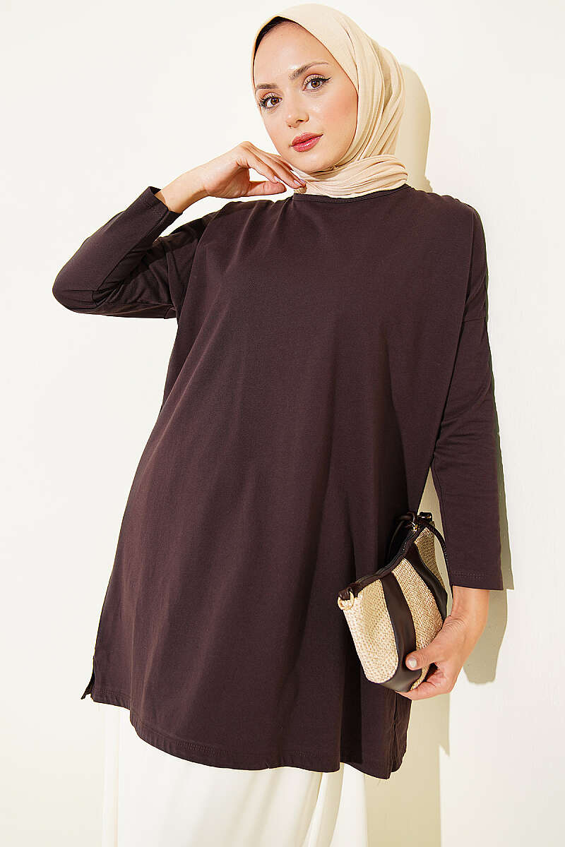Basic Tunic with Side Slits - Dark Brown