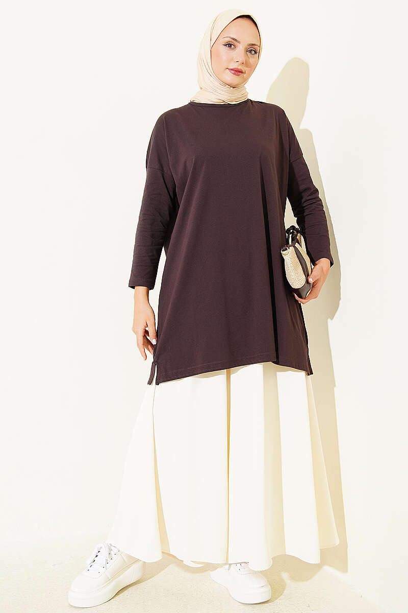 Basic Tunic with Side Slits - Dark Brown