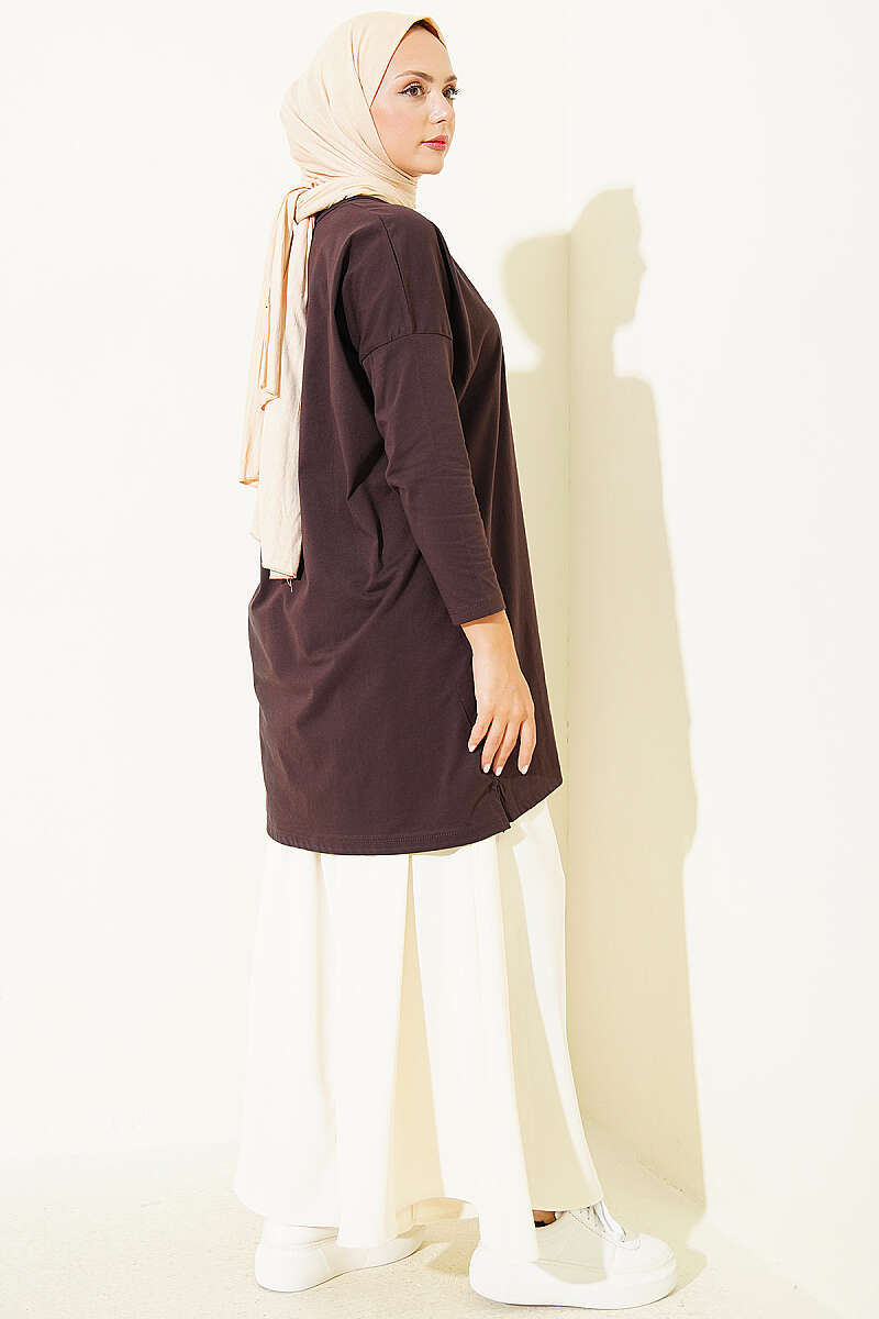 Basic Tunic with Side Slits - Dark Brown