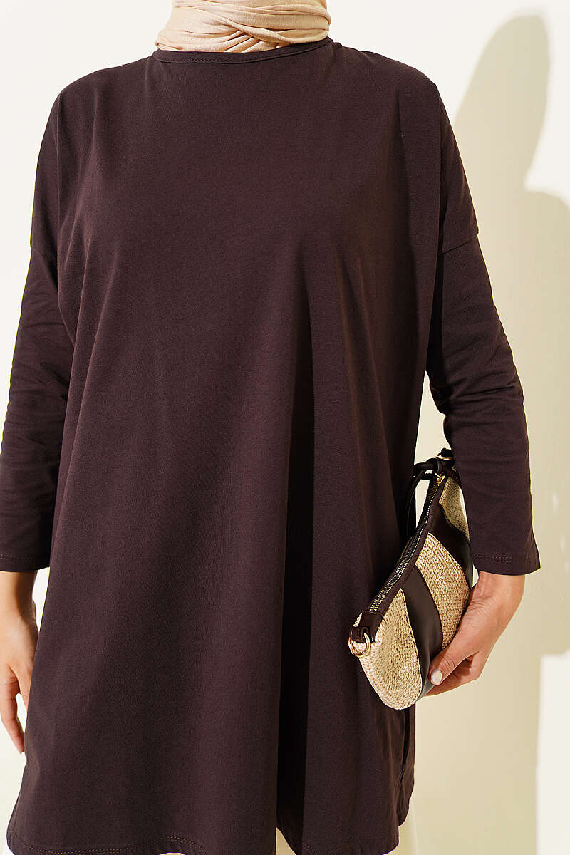 Basic Tunic with Side Slits - Dark Brown