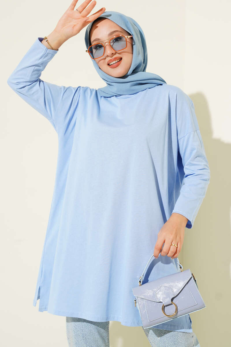 Basic Tunic with Side Slits - Light Blue