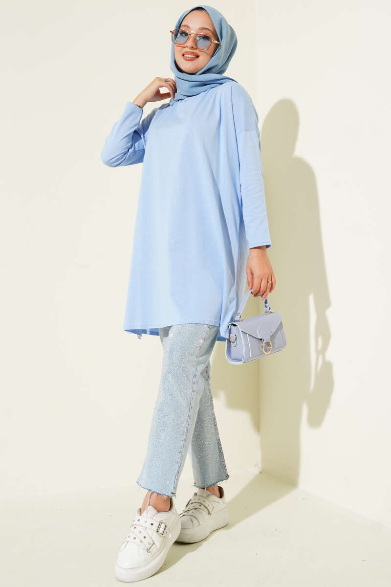 Basic Tunic with Side Slits - Light Blue