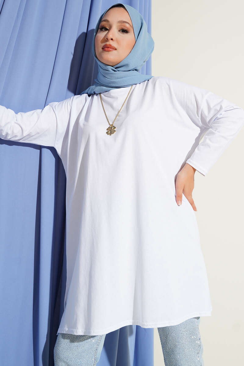 Basic Tunic with Side Slits - White