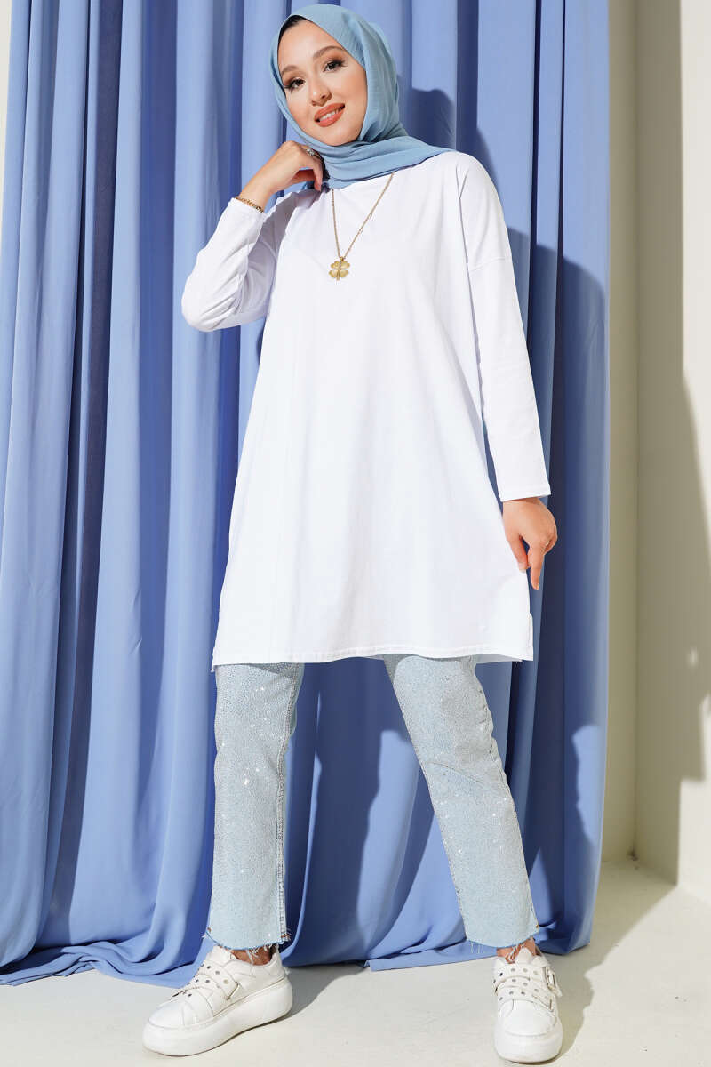 Basic Tunic with Side Slits - White