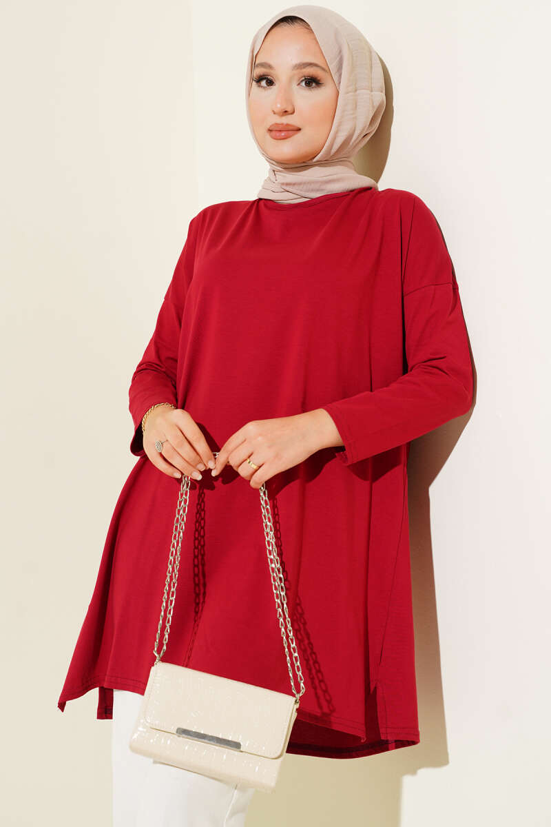 Basic Tunic with Side Slits - Burgundy