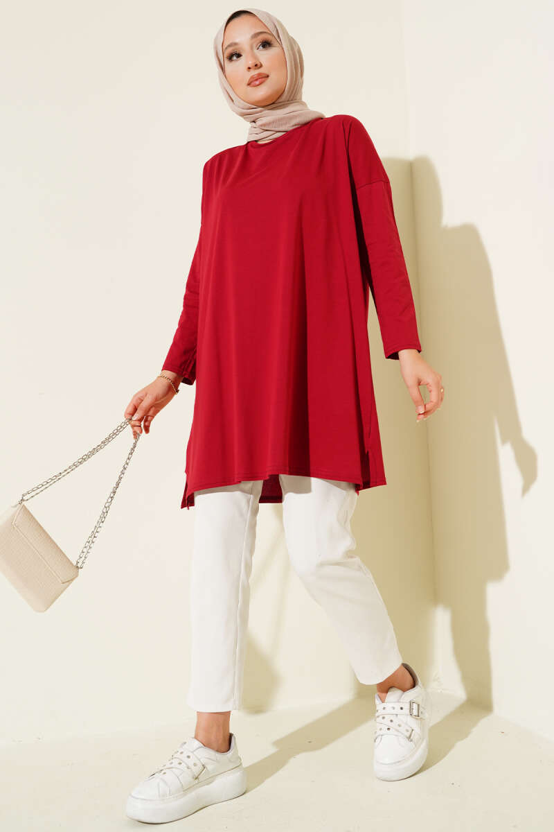 Basic Tunic with Side Slits - Burgundy