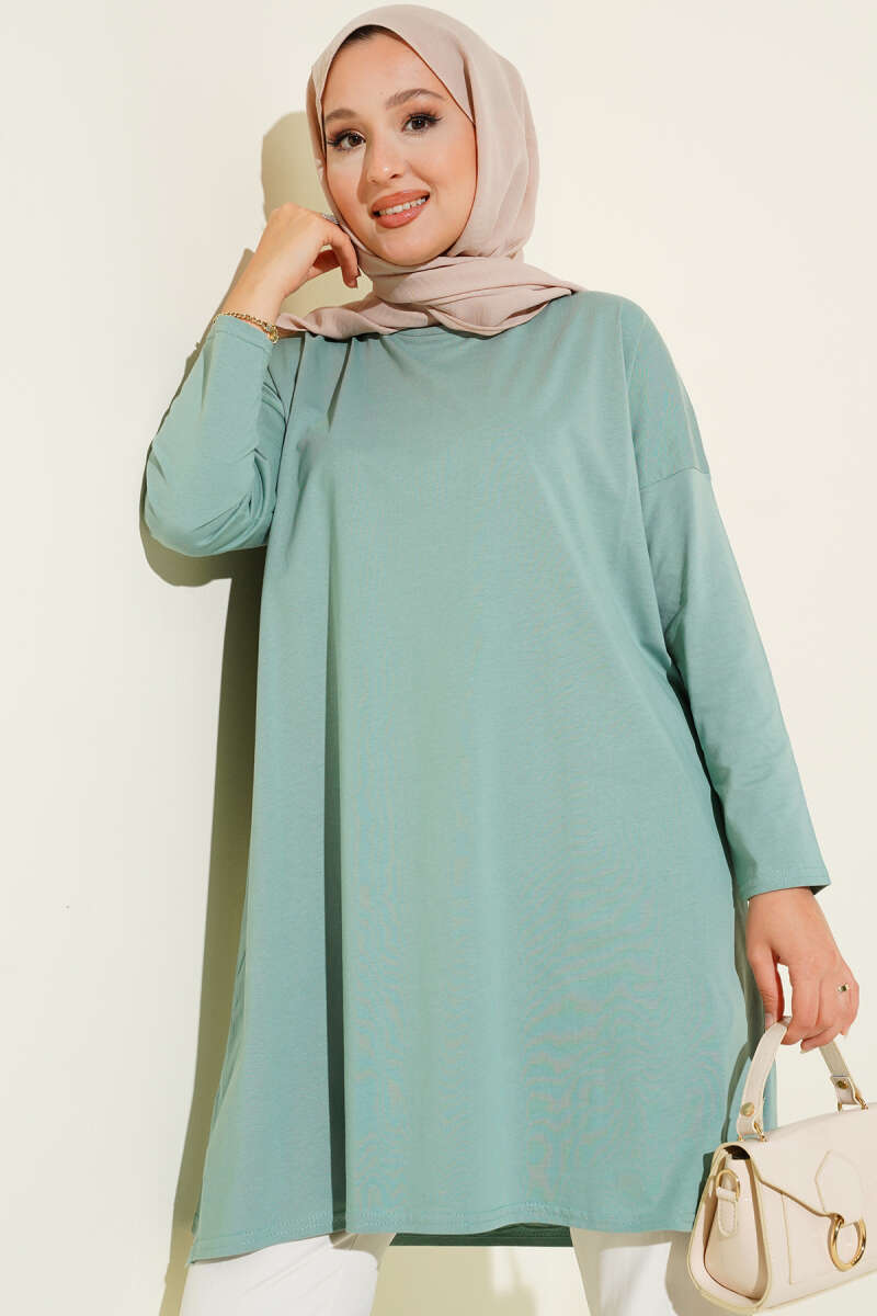 Basic Tunic with Side Slits - Almond Green