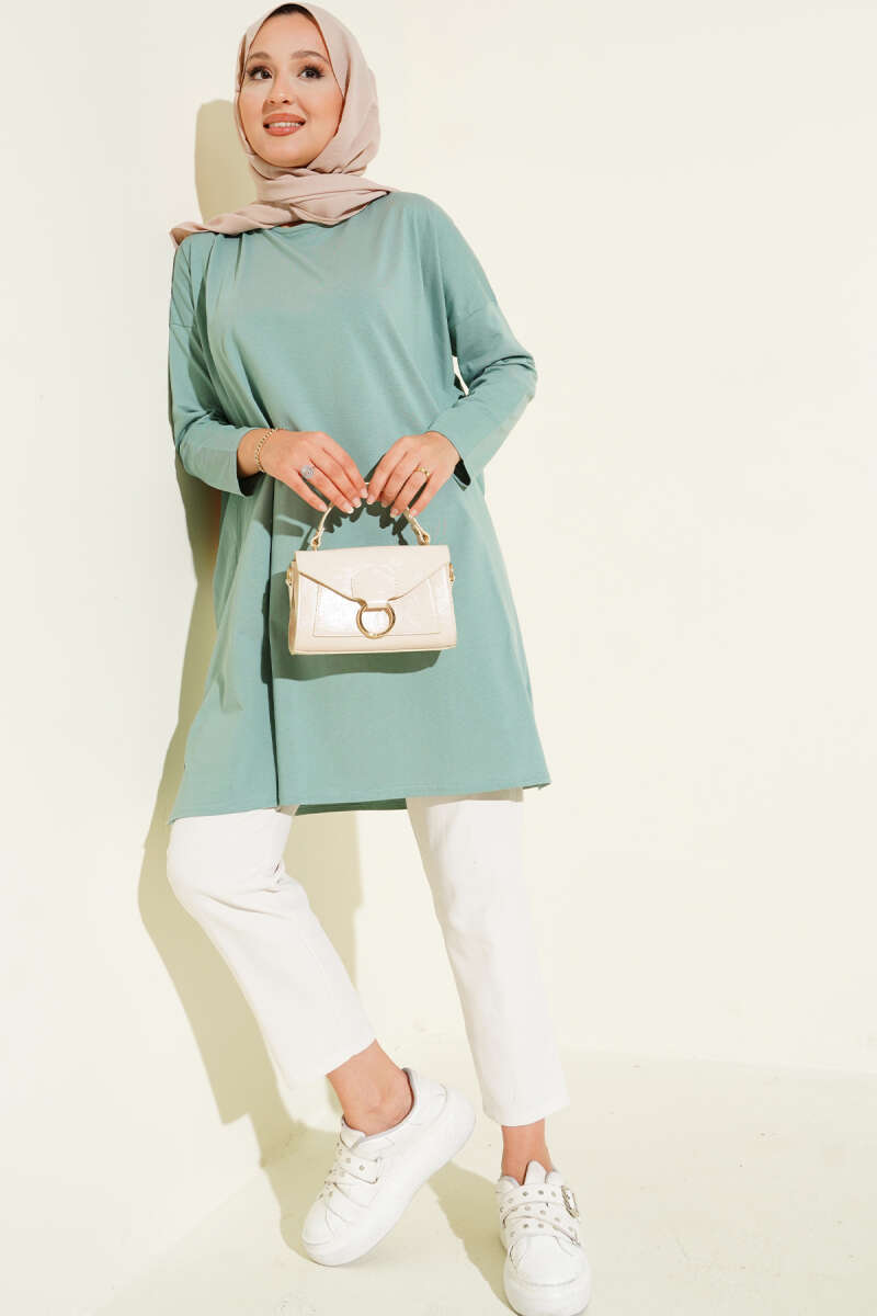 Basic Tunic with Side Slits - Almond Green
