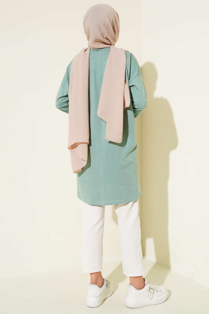 Basic Tunic with Side Slits - Almond Green