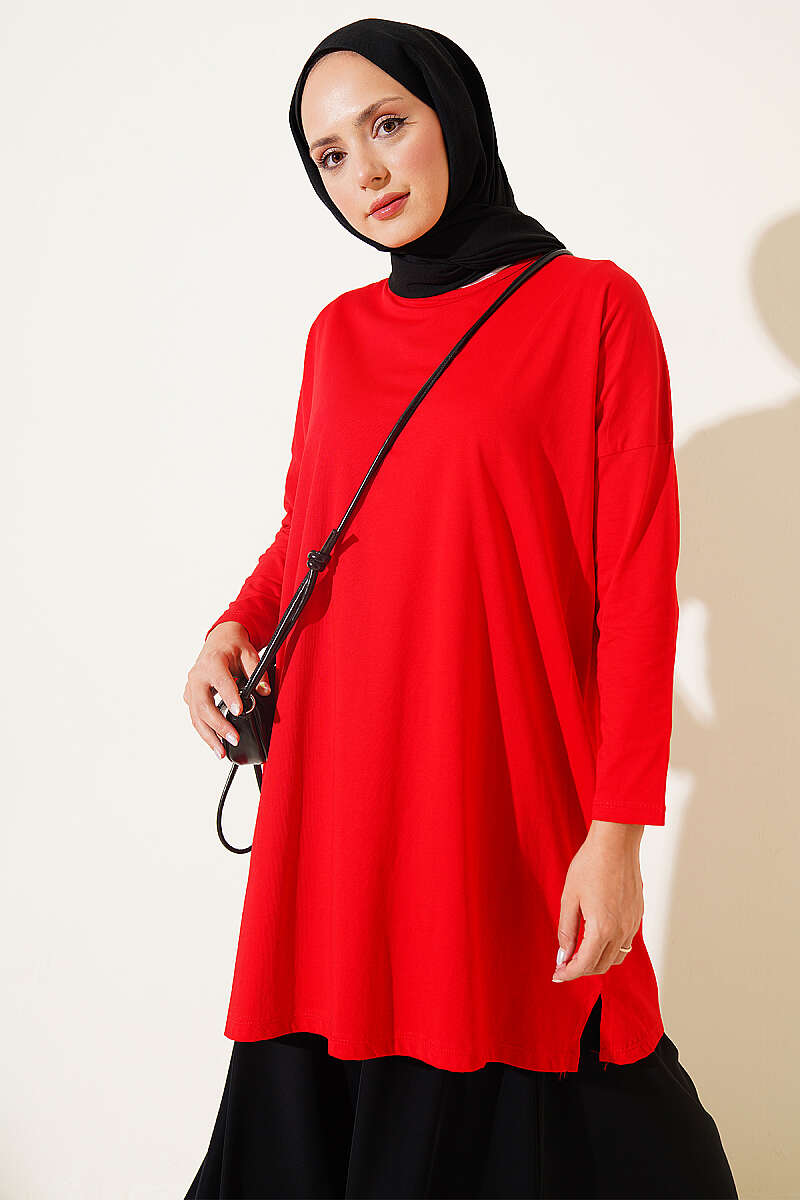 Basic Tunic with Side Slits - Red