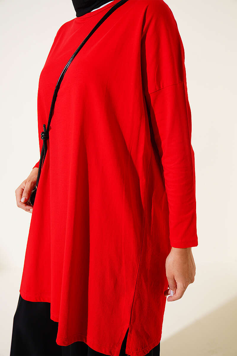 Basic Tunic with Side Slits - Red
