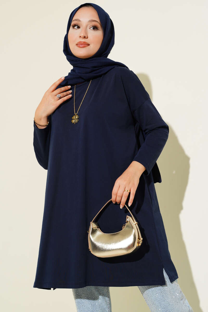 Basic Tunic with Side Slits - Navy