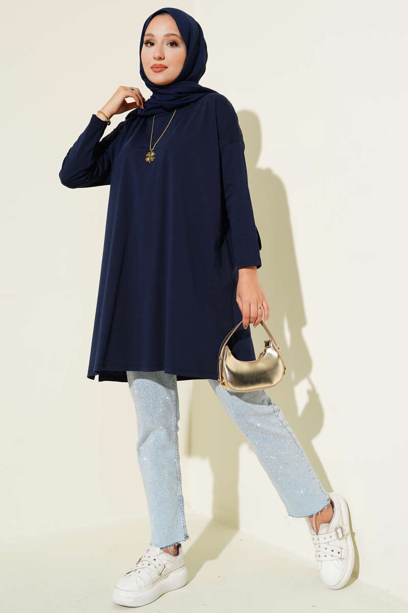 Basic Tunic with Side Slits - Navy