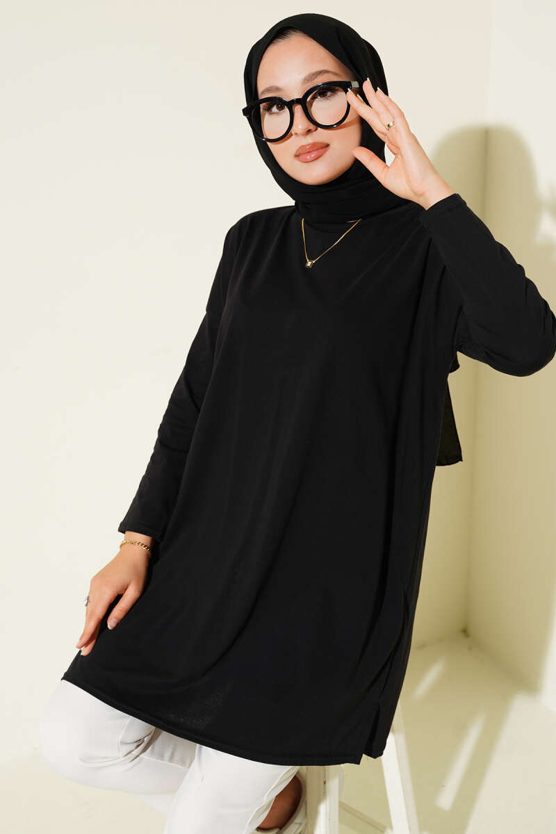 Basic Tunic with Side Slits - Black