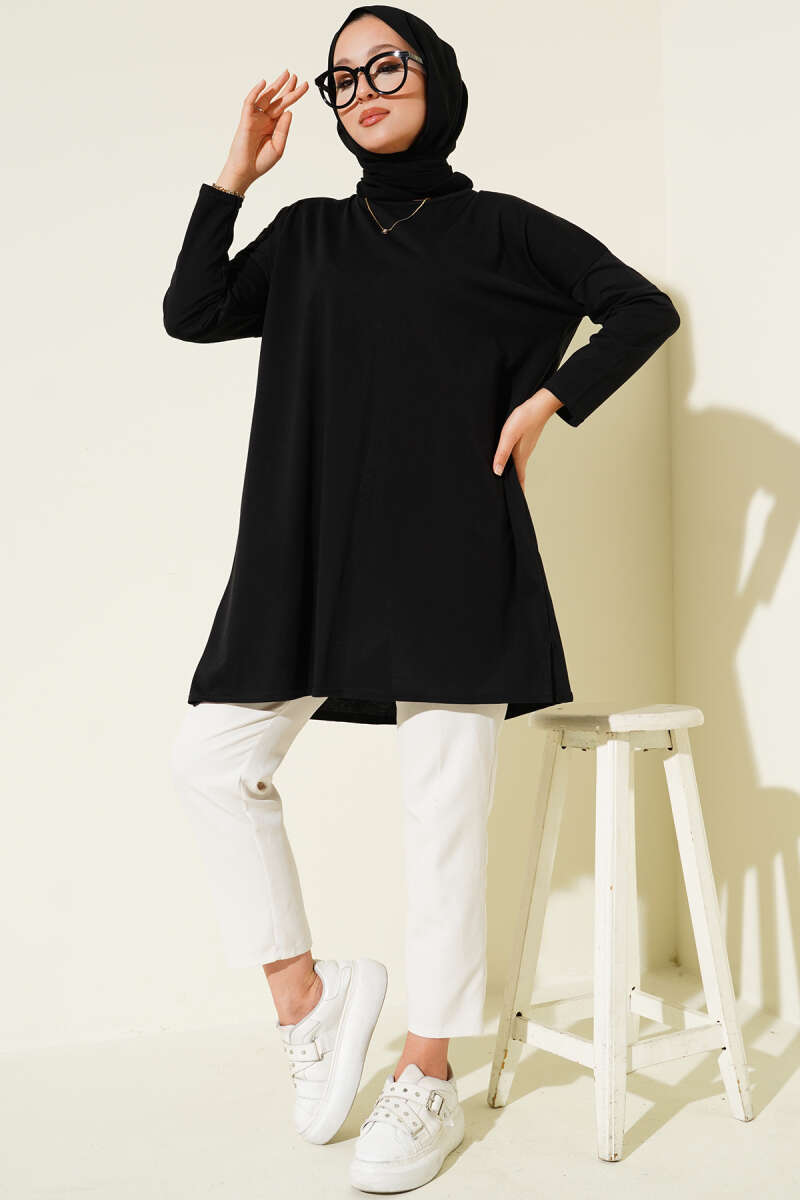 Basic Tunic with Side Slits - Black