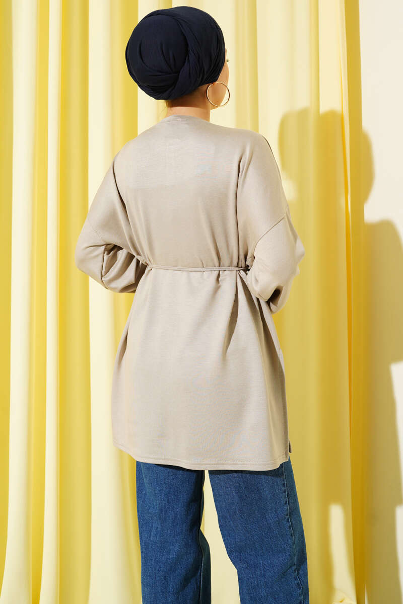 Double-Sleeve Tunic with Side Slits - Beige