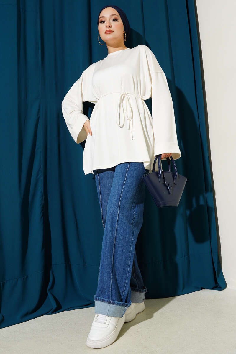 Double-Sleeve Tunic with Side Slits - Ecru