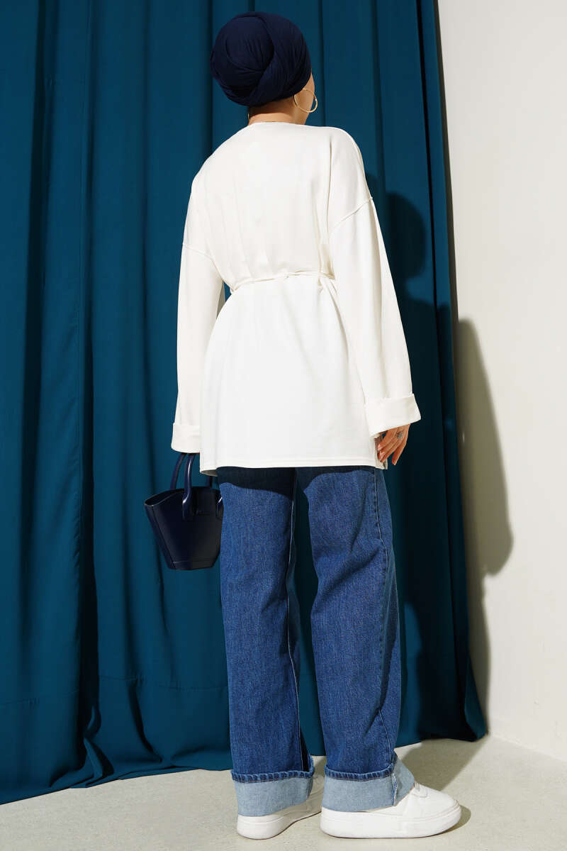 Double-Sleeve Tunic with Side Slits - Ecru