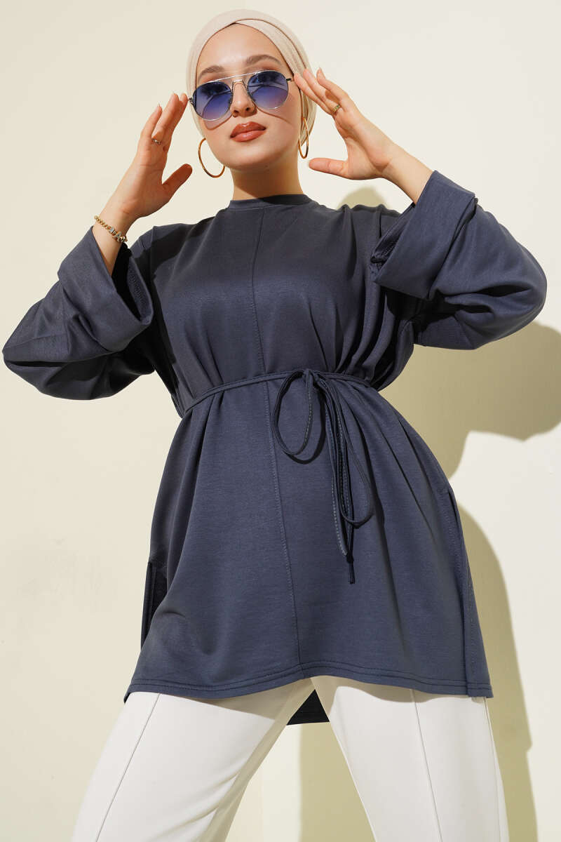 Double-Sleeve Tunic with Side Slits - Smoke Grey