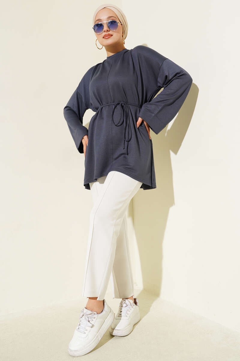 Double-Sleeve Tunic with Side Slits - Smoke Grey