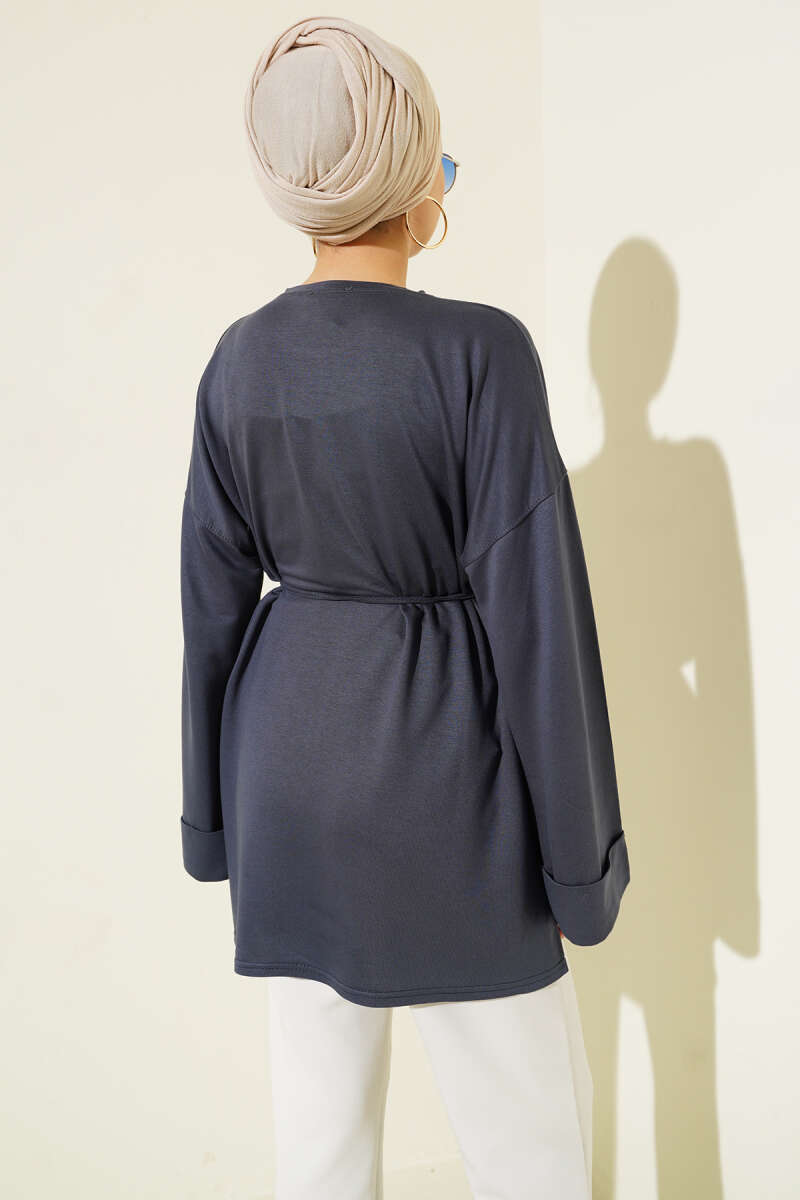 Double-Sleeve Tunic with Side Slits - Smoke Grey