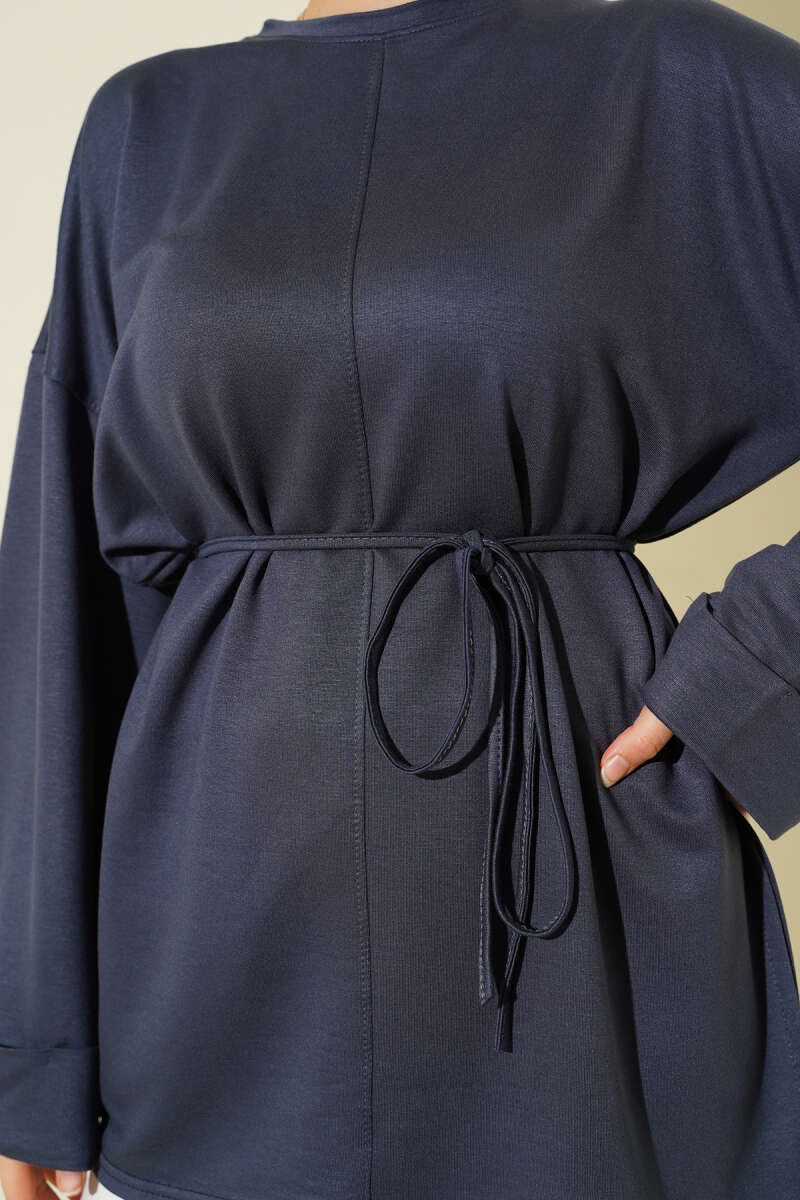 Double-Sleeve Tunic with Side Slits - Smoke Grey