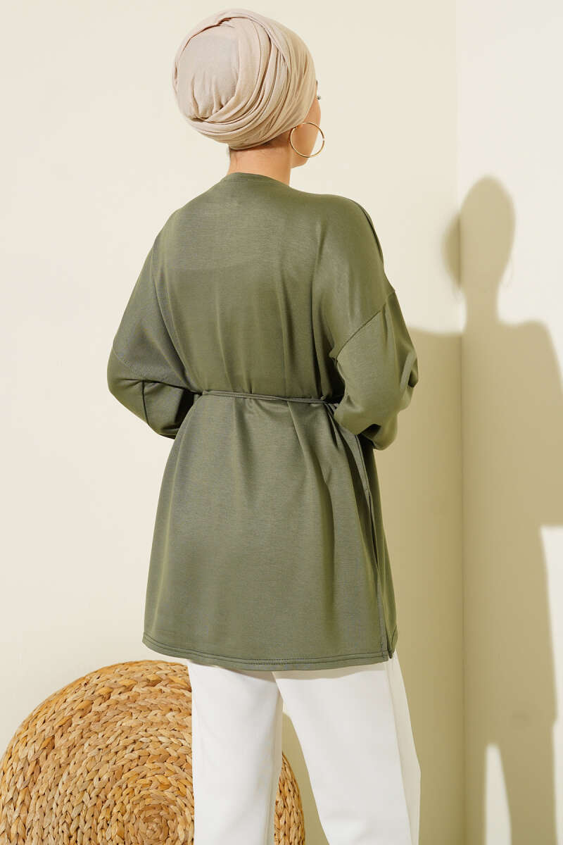 Double-Sleeve Tunic with Side Slits - Khaki