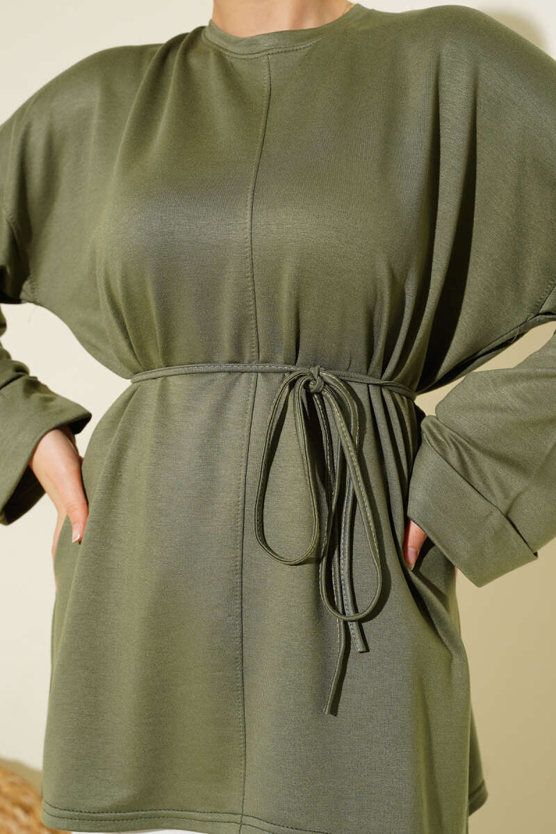 Double-Sleeve Tunic with Side Slits - Khaki