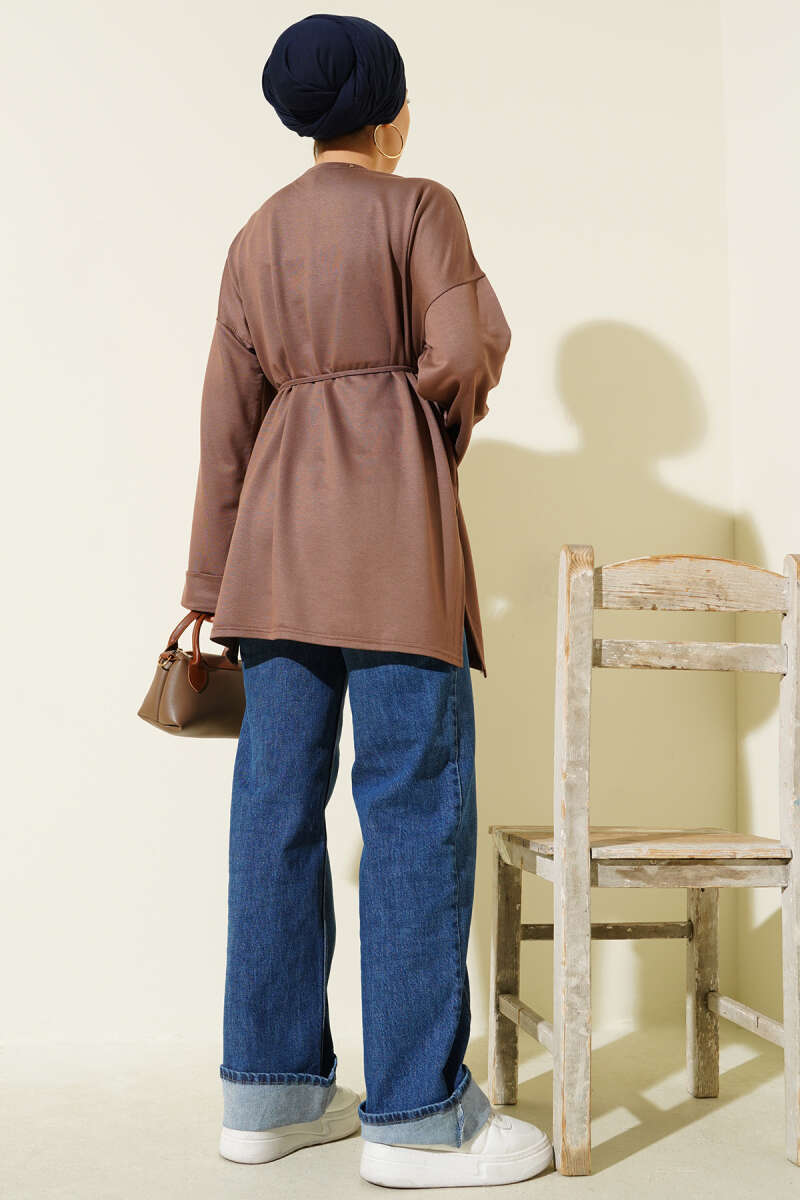 Double-Sleeve Tunic with Side Slits - Chestnut