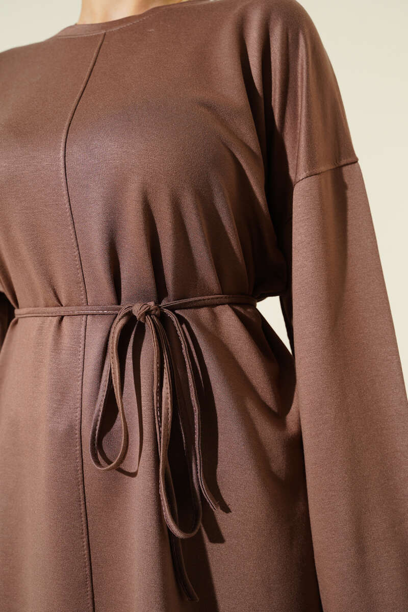 Double-Sleeve Tunic with Side Slits - Chestnut