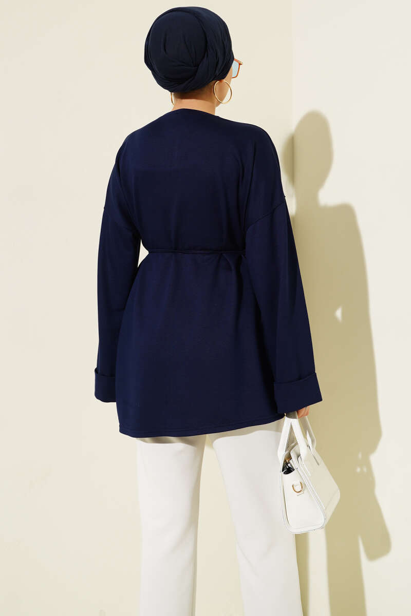 Double-Sleeve Tunic with Side Slits - Navy