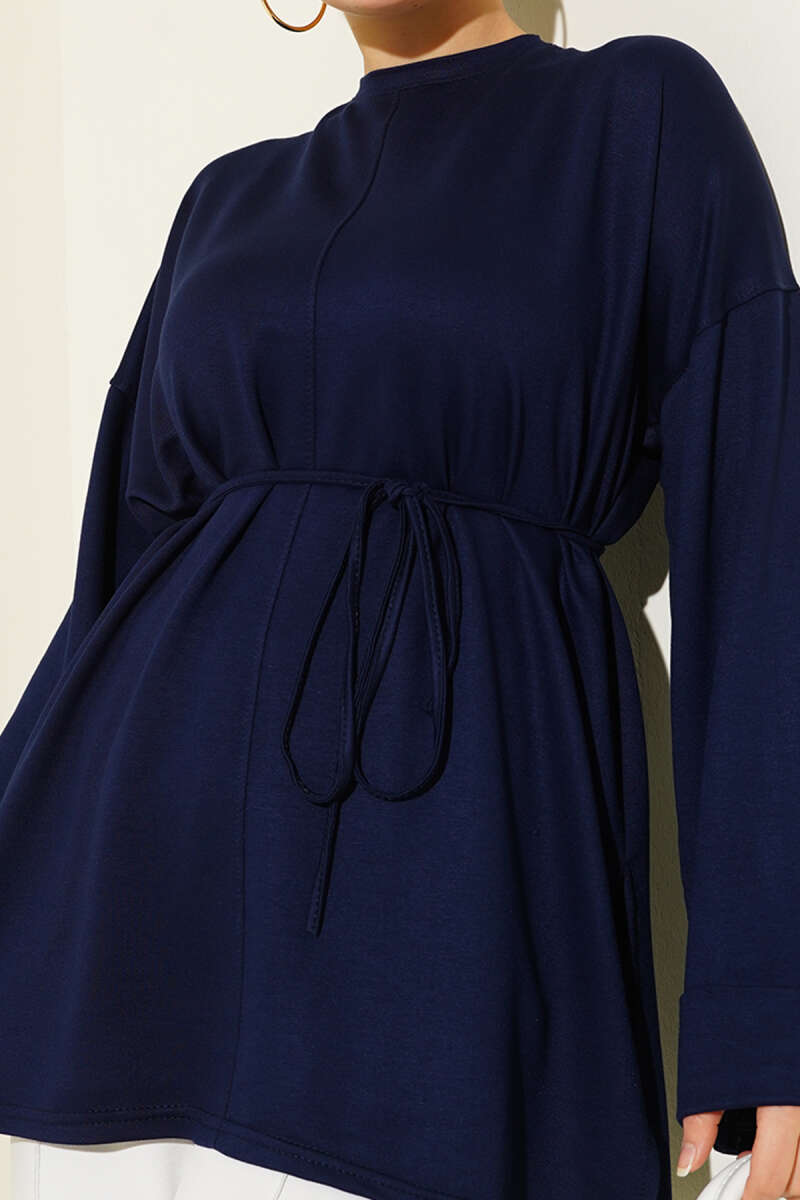 Double-Sleeve Tunic with Side Slits - Navy