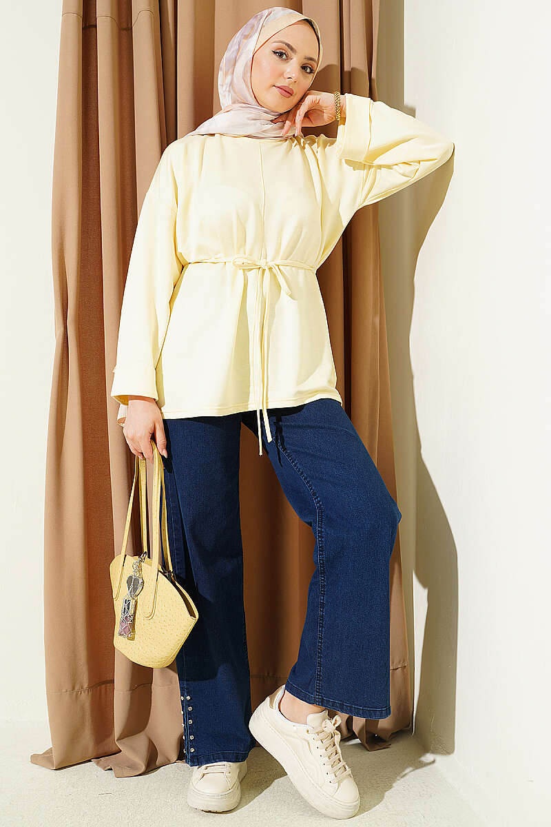 Double-Sleeve Tunic with Side Slits - Yellow