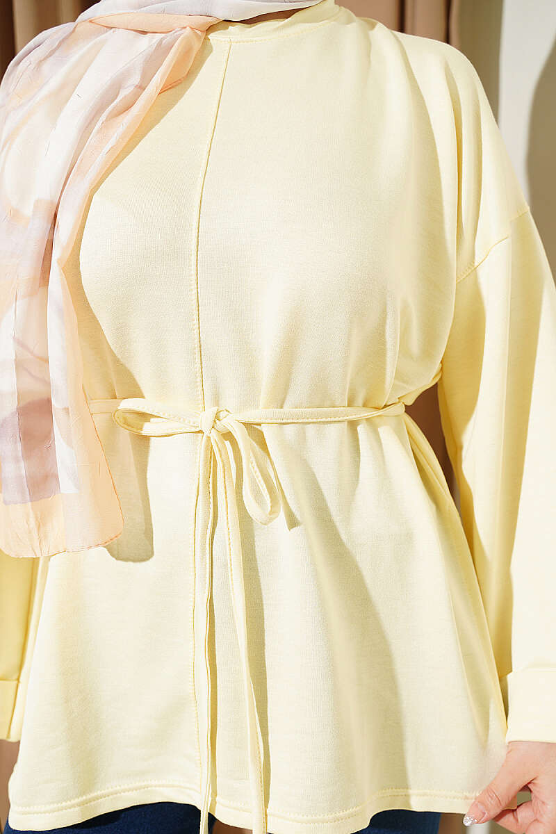 Double-Sleeve Tunic with Side Slits - Yellow